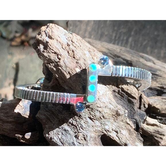 Handmade Jewelry - Navajo Artist Herbert Joe SS, Turquoise and Gemstone Cuff